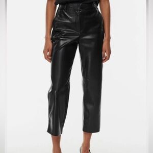 Aritzia Babaton Black Vegan Leather Straight Leg Pants Bikercore Chic Size 0